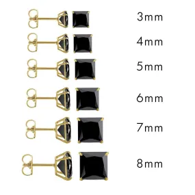 14E00022. - 14 Karat Yellow Gold Push Backing Black CZ Square Stud Earring