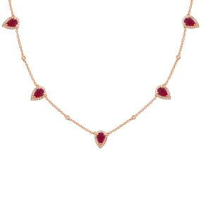 14K GOLD DIAMOND AND RUBY CLEO TEARDROP NECKLACE