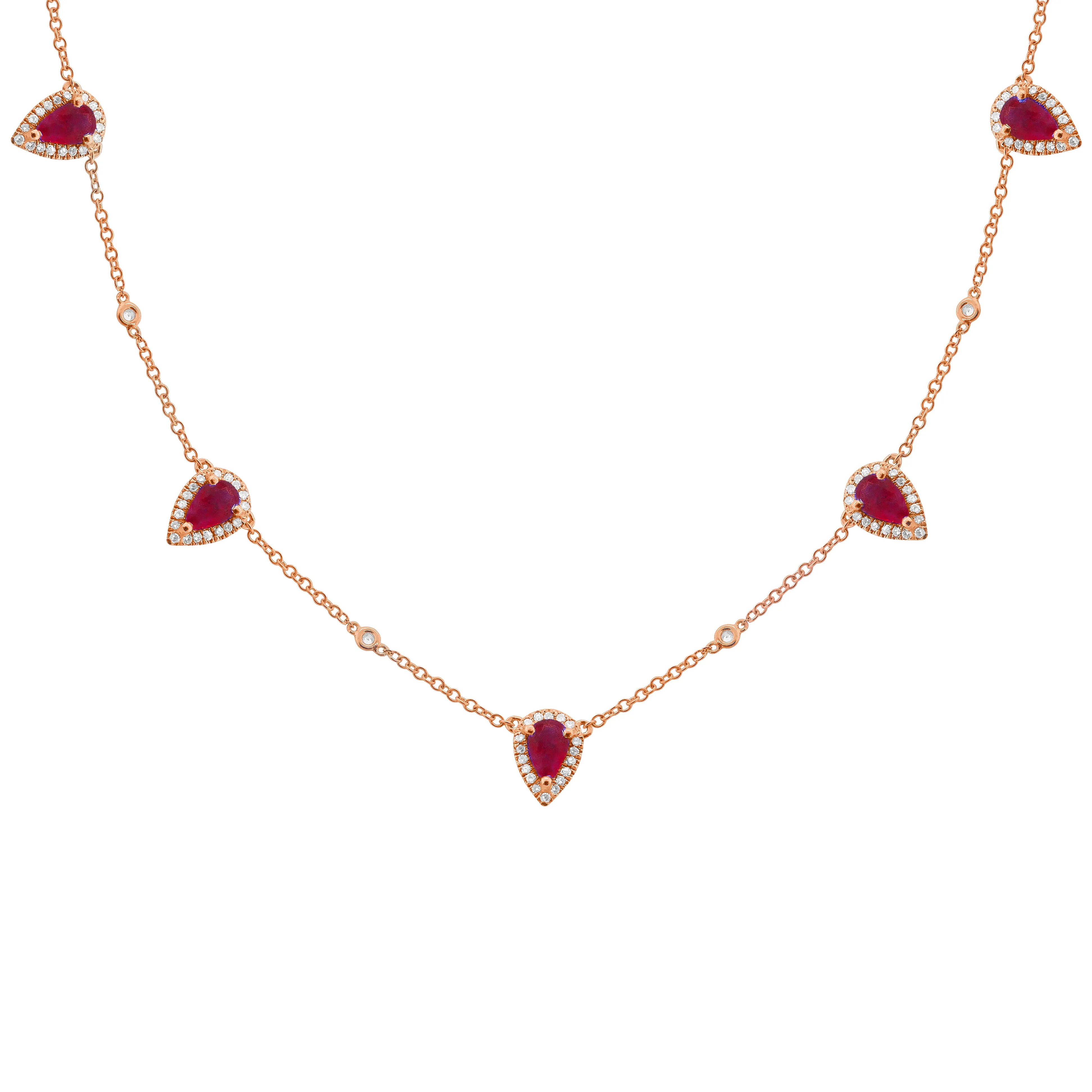 14K GOLD DIAMOND AND RUBY CLEO TEARDROP NECKLACE