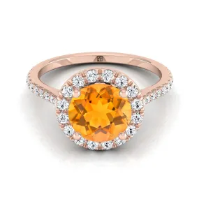 14K Rose Gold Citrine Citrine Halo Diamond Pave Engagement Ring -3/8ctw