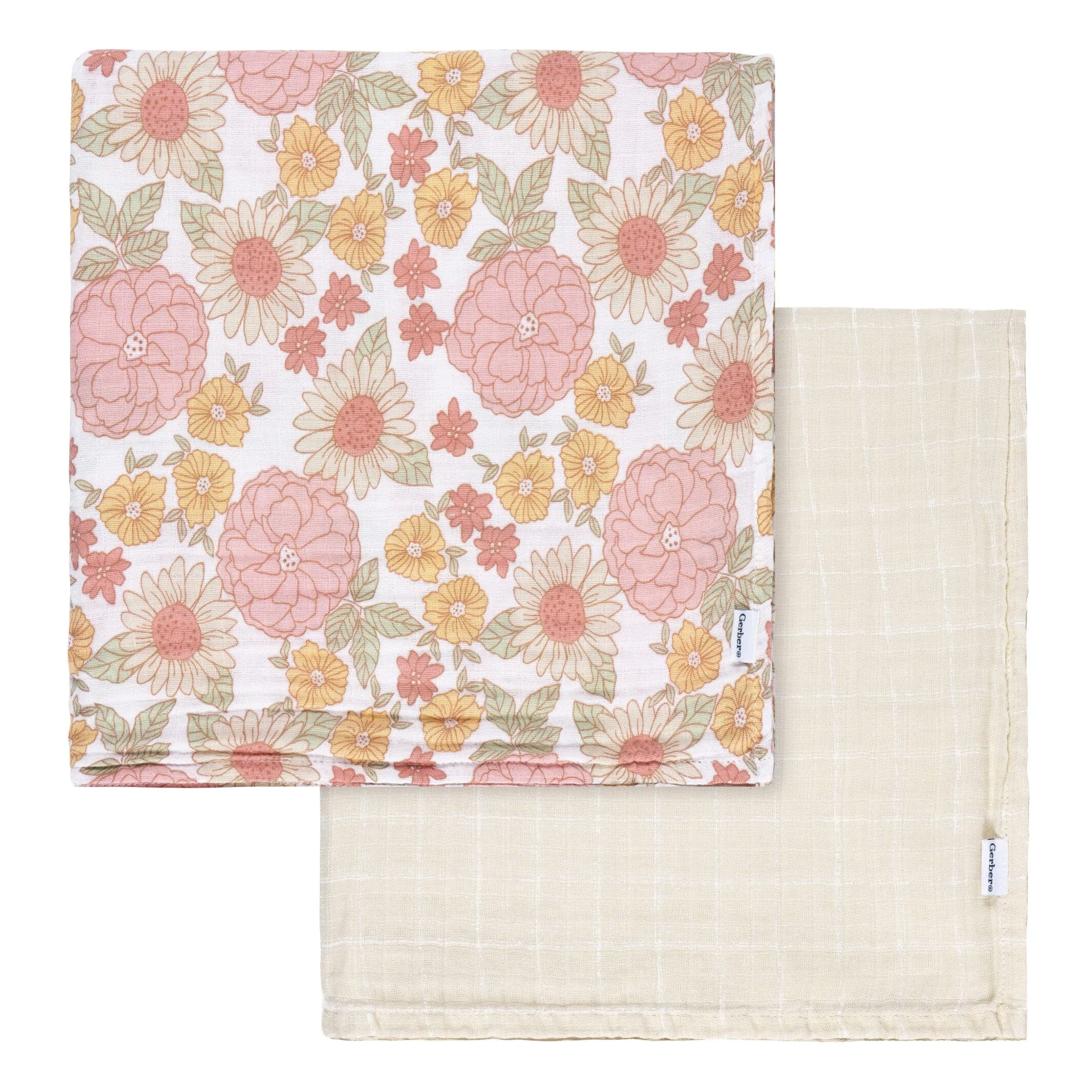 2-Pack Baby Girls Retro Floral Muslin Blankets