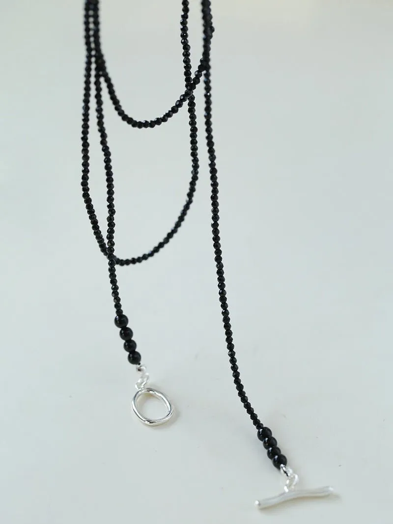 2mm Black Spinel Long Sparkling Beaded Necklace