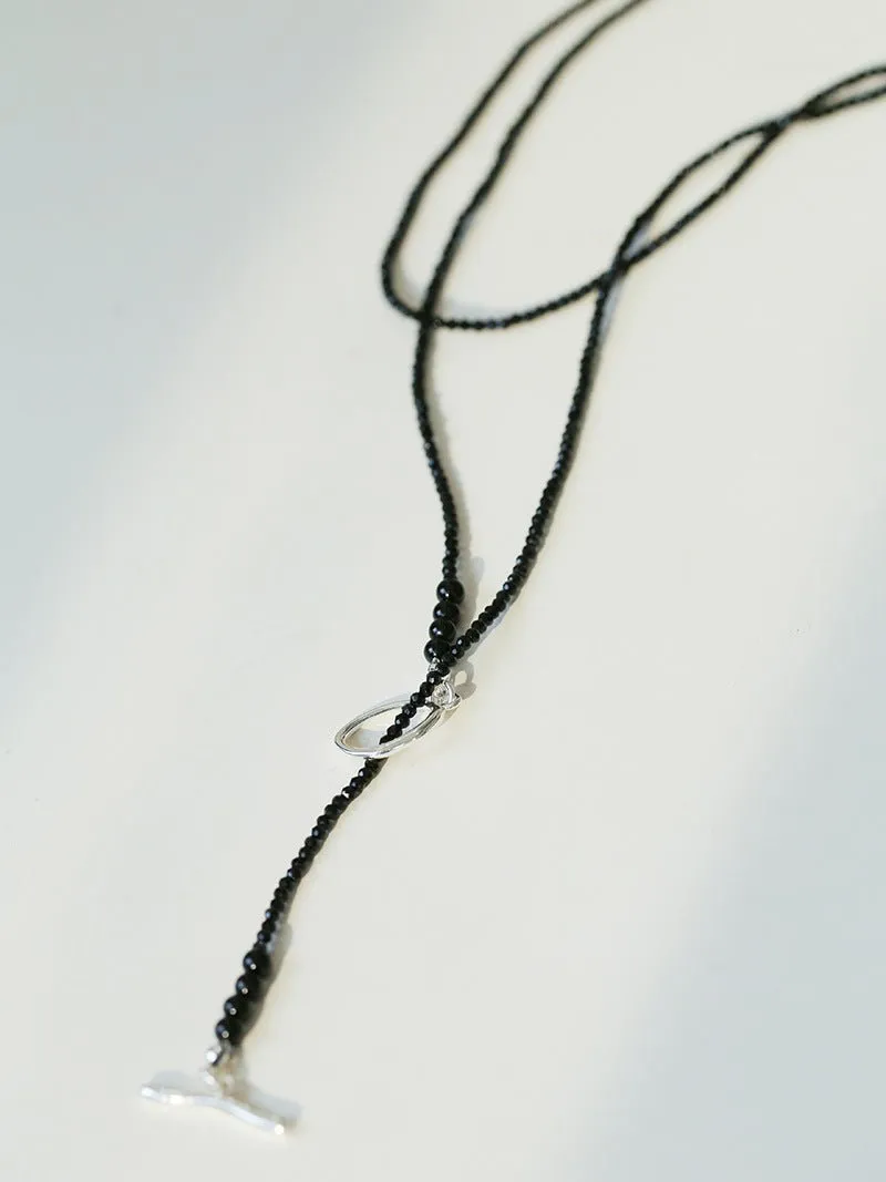 2mm Black Spinel Long Sparkling Beaded Necklace