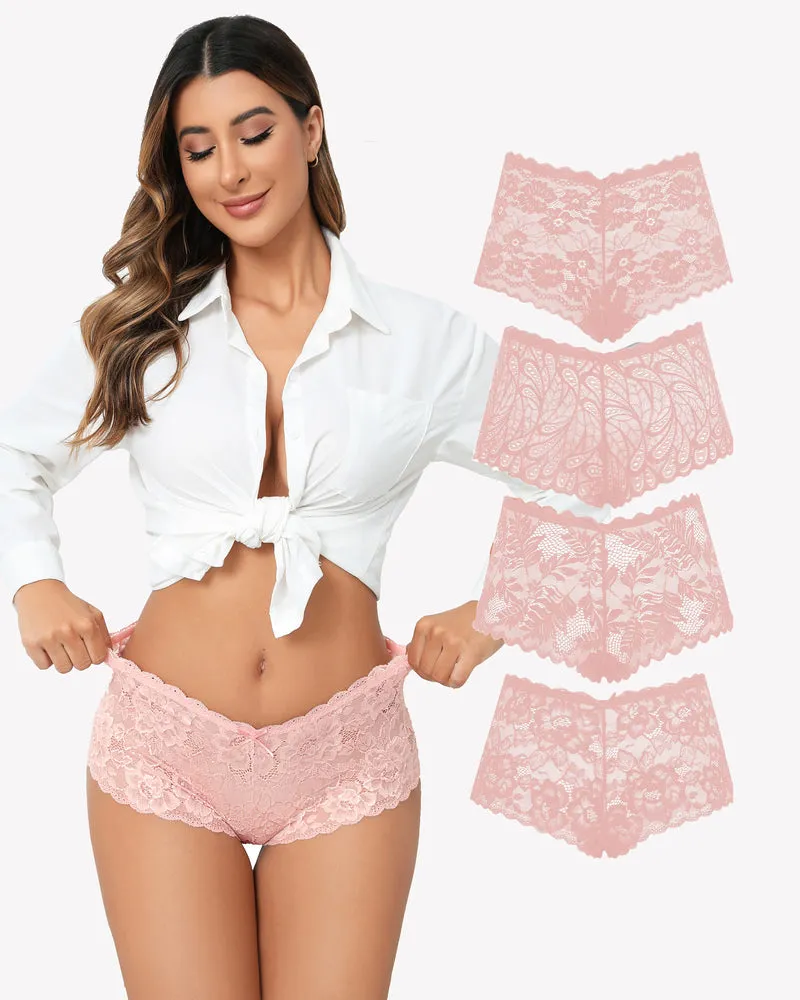 4 Pcs Floral Lace Panties High Waist Panty