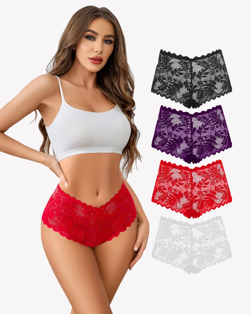 4 Pcs Floral Lace Panties High Waist Panty