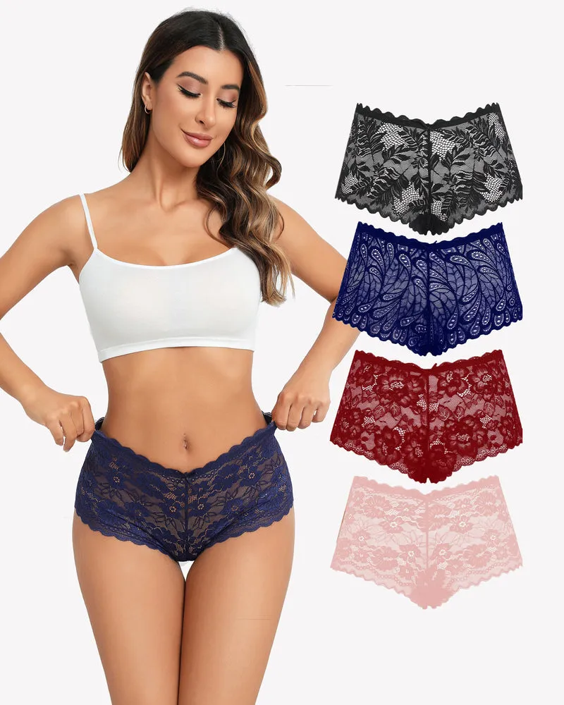 4 Pcs Floral Lace Panties High Waist Panty