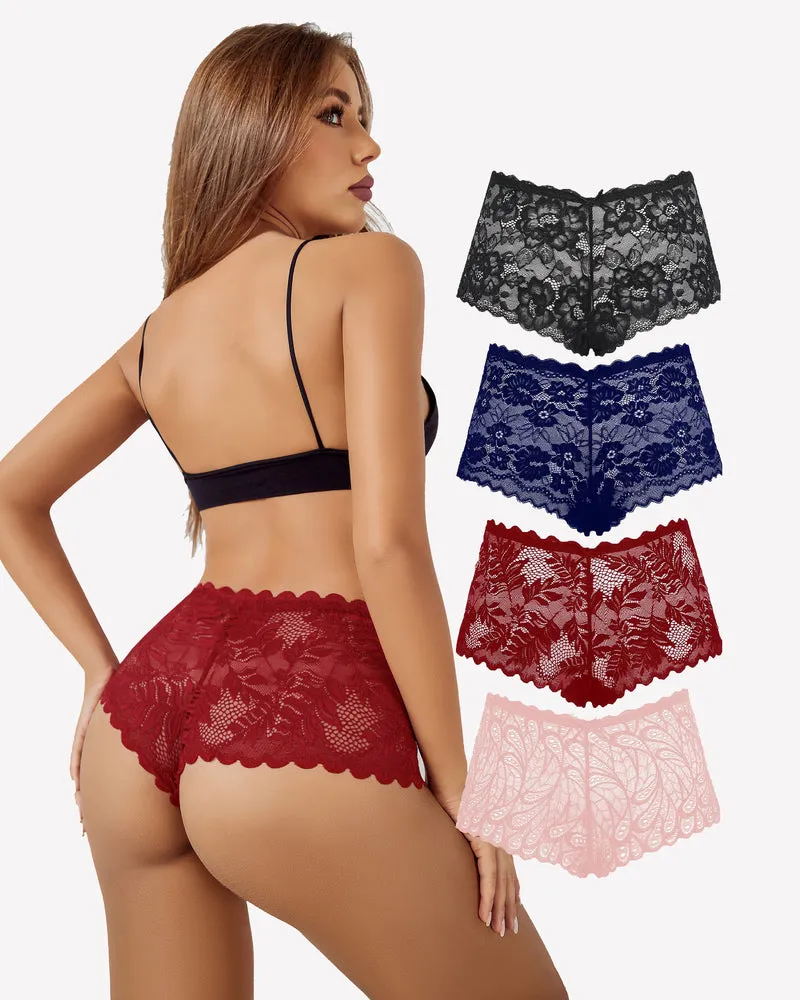 4 Pcs Floral Lace Panties High Waist Panty