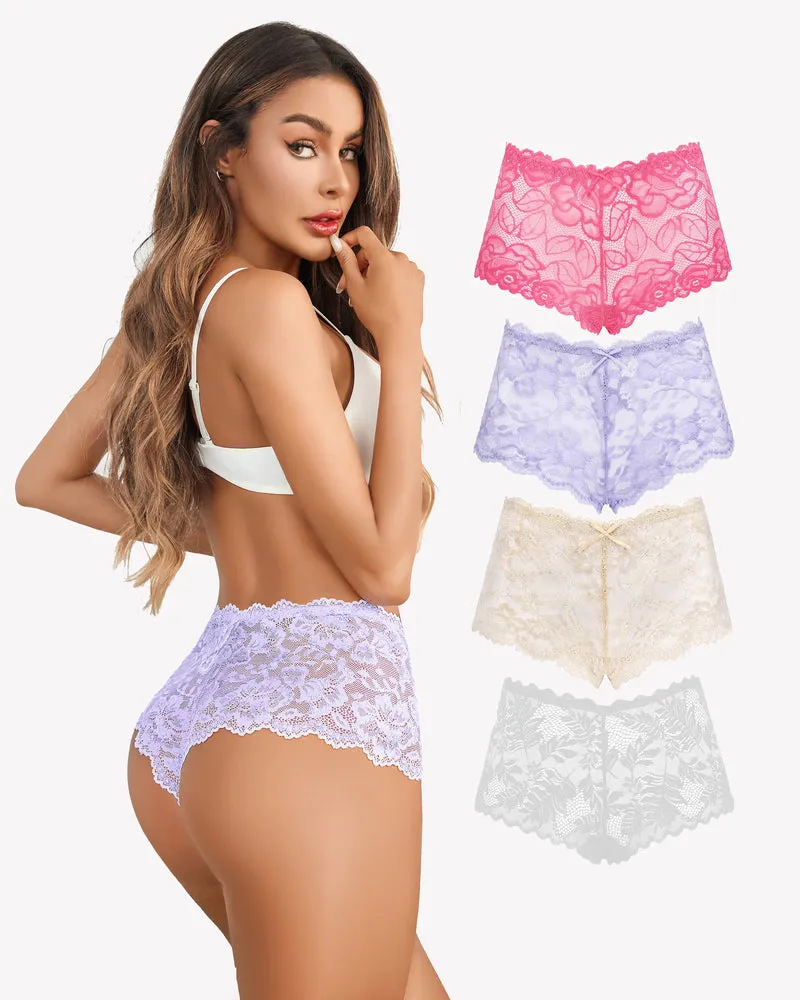 4 Pcs Floral Lace Panties High Waist Panty