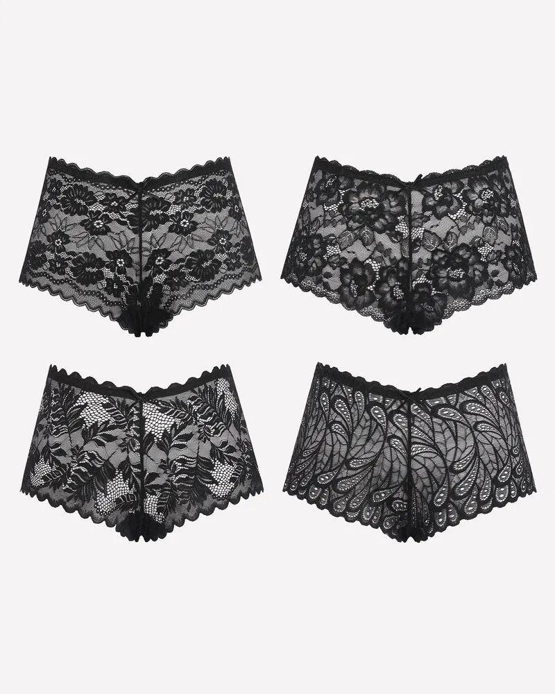 4 Pcs Floral Lace Panties High Waist Panty