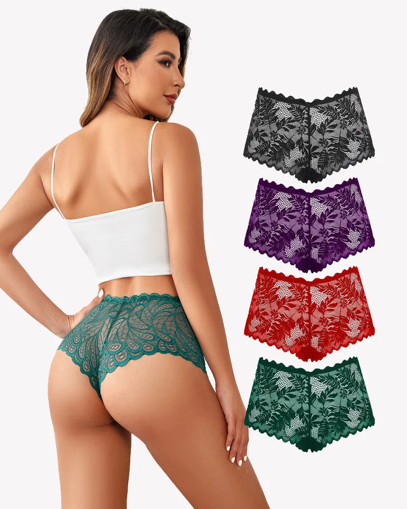 4 Pcs Floral Lace Panties High Waist Panty