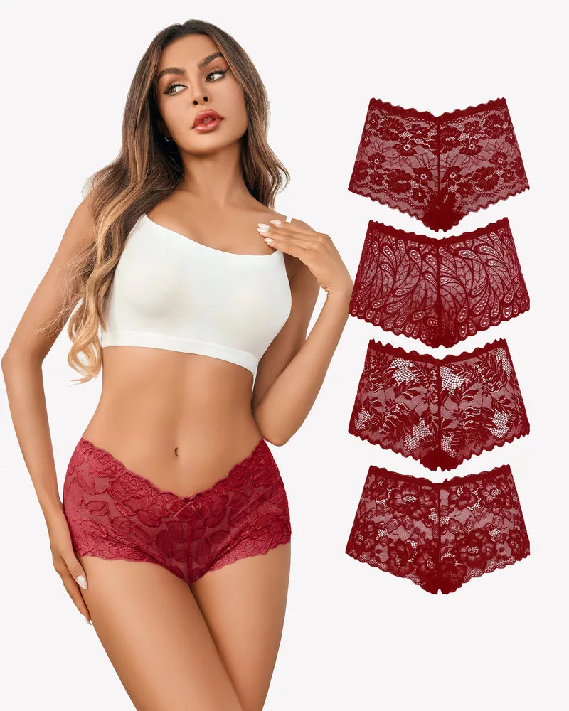 4 Pcs Floral Lace Panties High Waist Panty