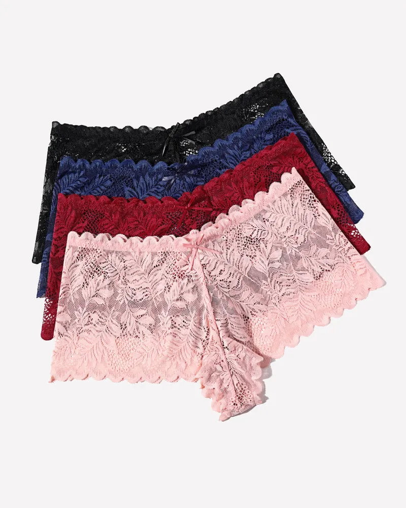 4 Pcs Floral Lace Panties High Waist Panty