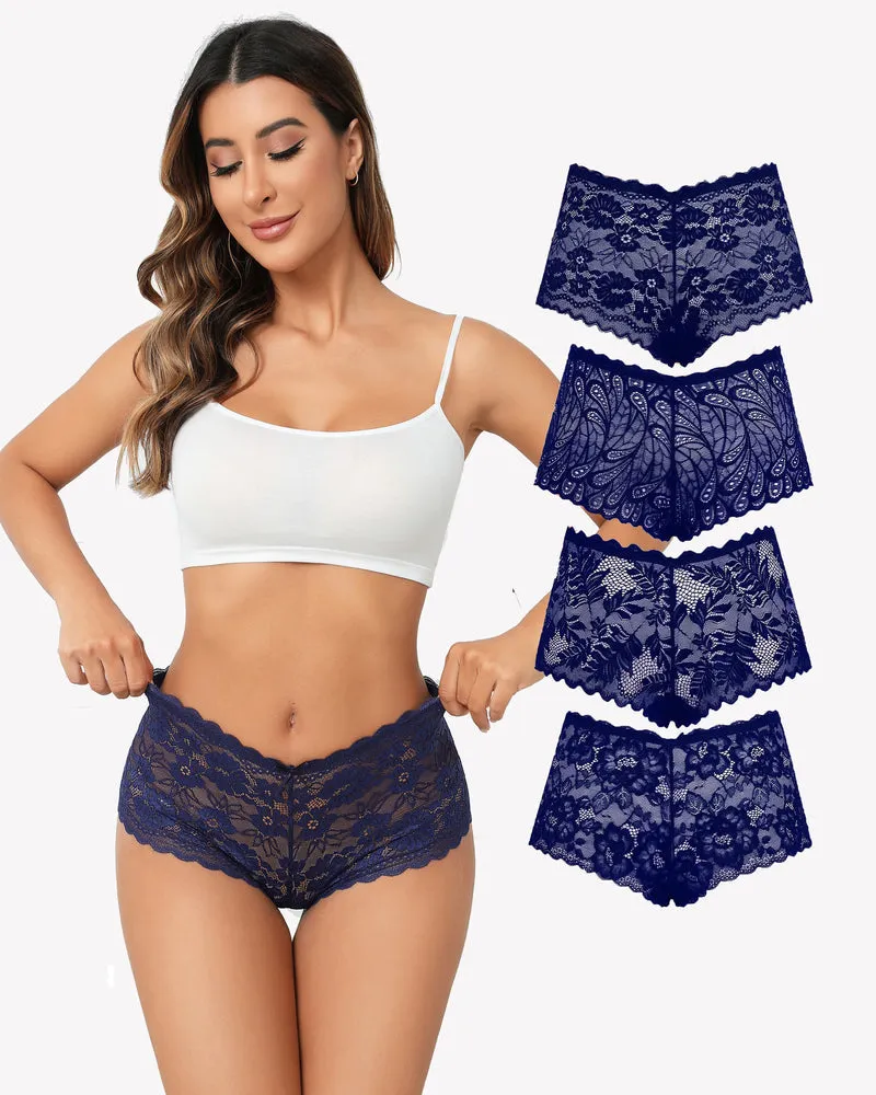 4 Pcs Floral Lace Panties High Waist Panty