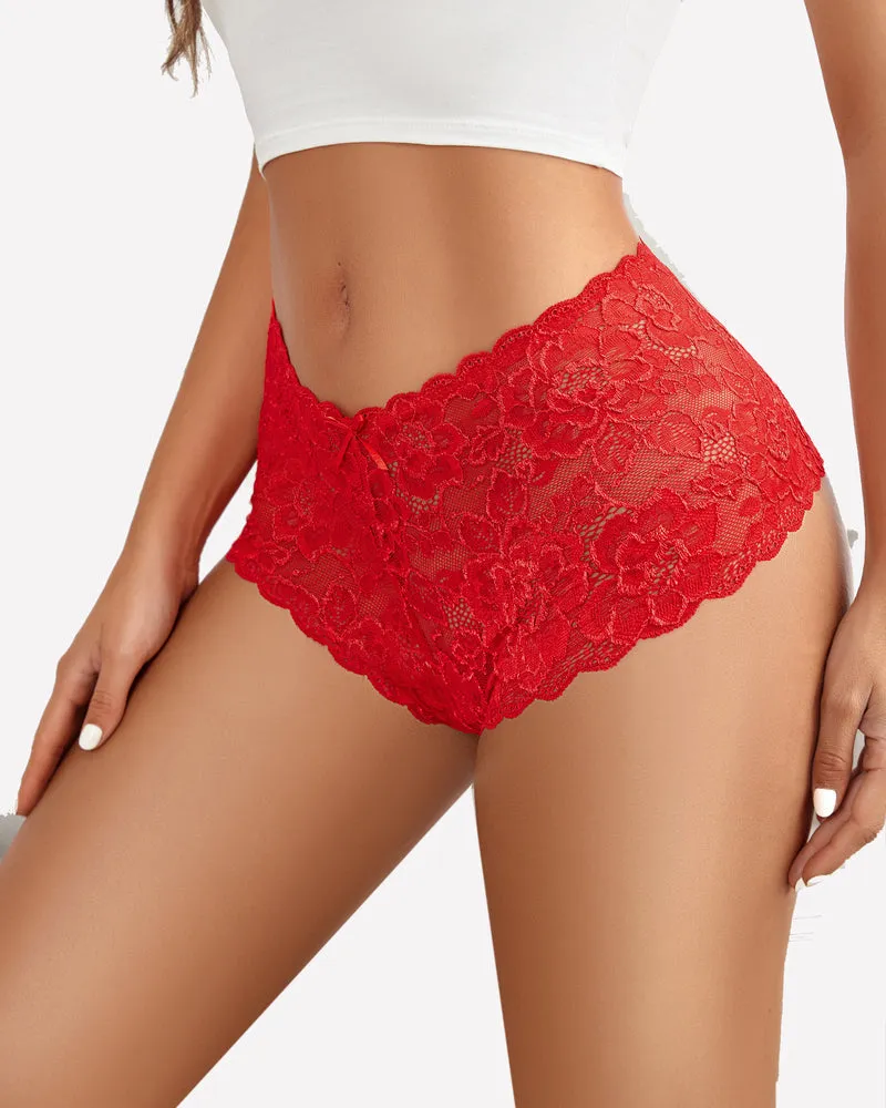 4 Pcs Floral Lace Panties High Waist Panty