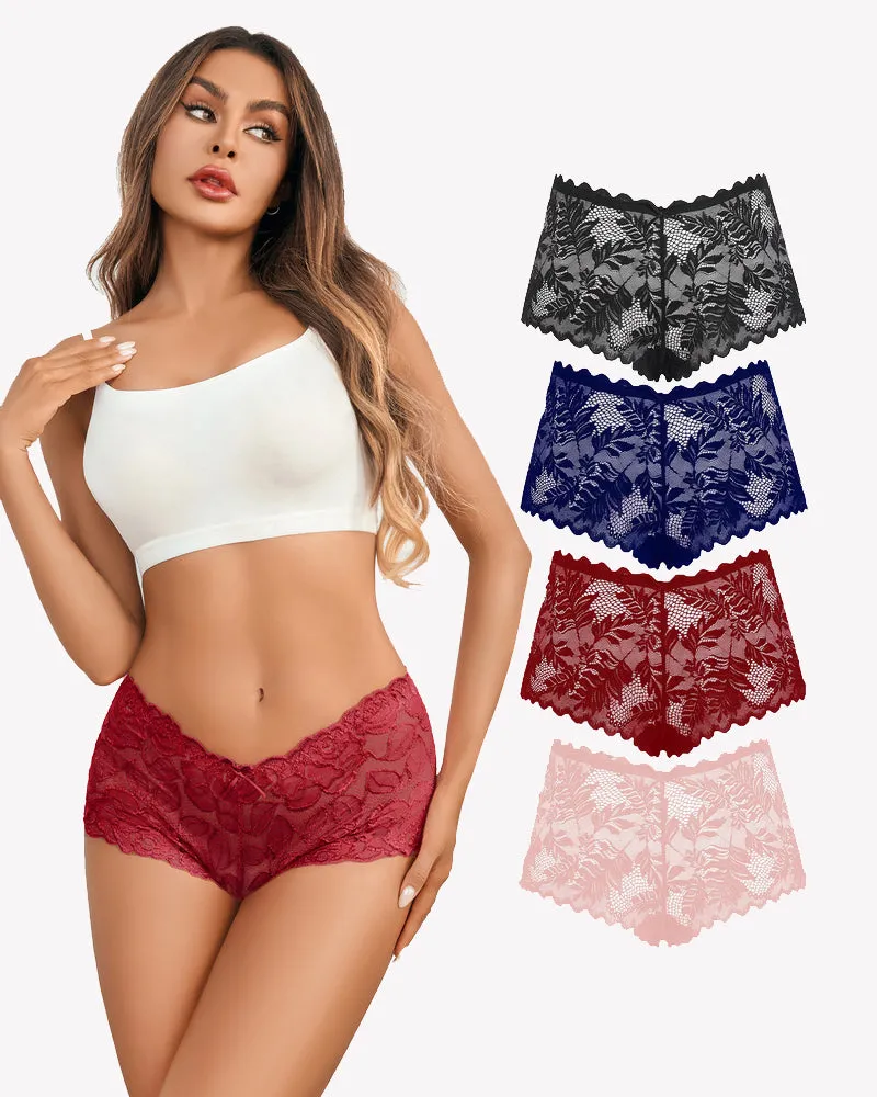 4 Pcs Floral Lace Panties High Waist Panty