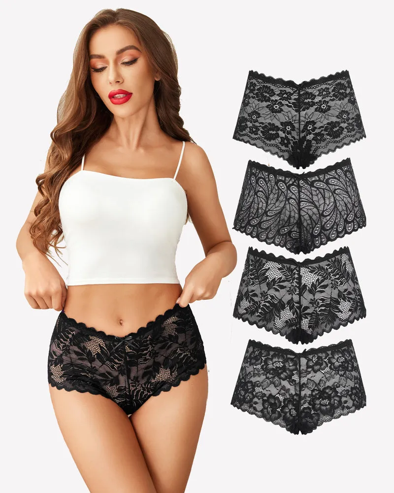 4 Pcs Floral Lace Panties High Waist Panty