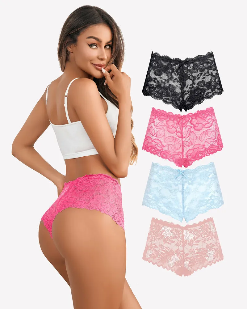 4 Pcs Floral Lace Panties High Waist Panty