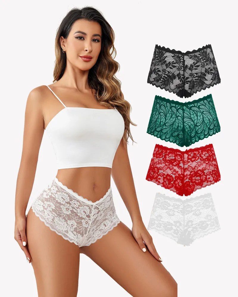 4 Pcs Floral Lace Panties High Waist Panty