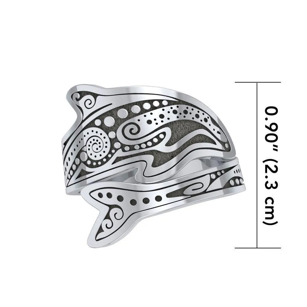 Aboriginal Dolphin  Sterling Silver Spoon Ring TRI1735