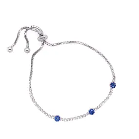 Adjustable Tennis Bracelet with Blue Round Floral Cluster