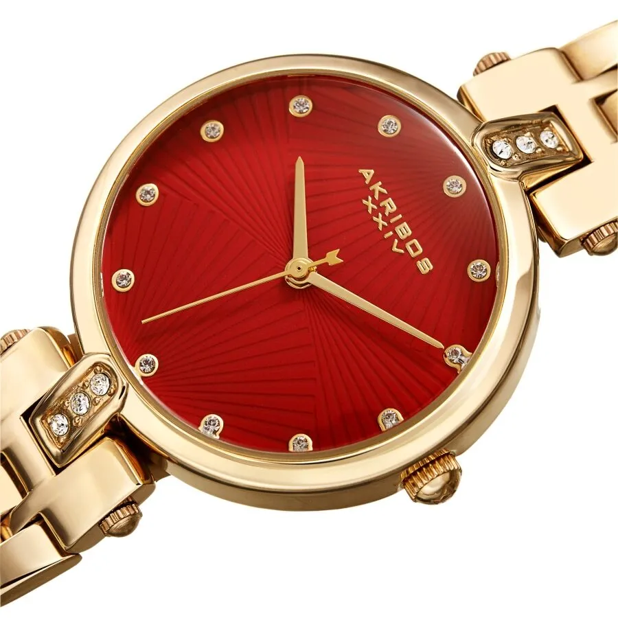 Akribos Xxiv Red Dial Gold-tone Ladies Watch AK1085RD