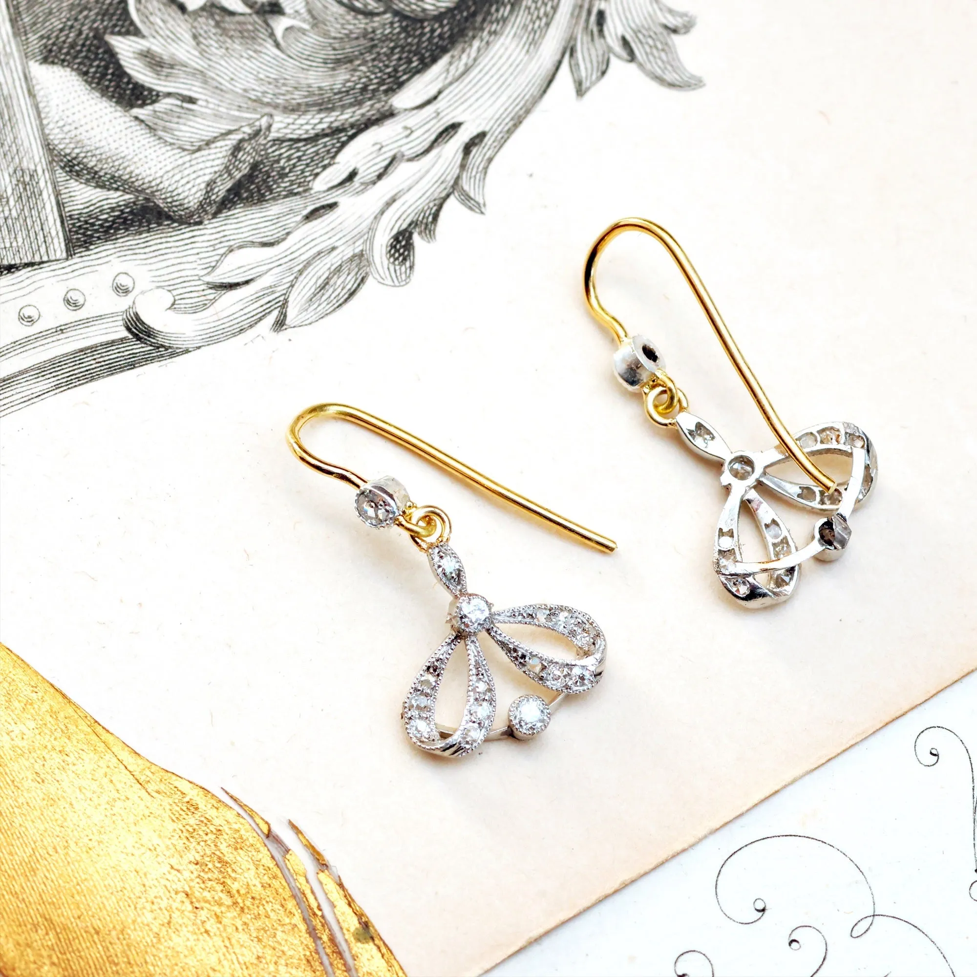 Antique Edwardian Diamond Bow Earrings