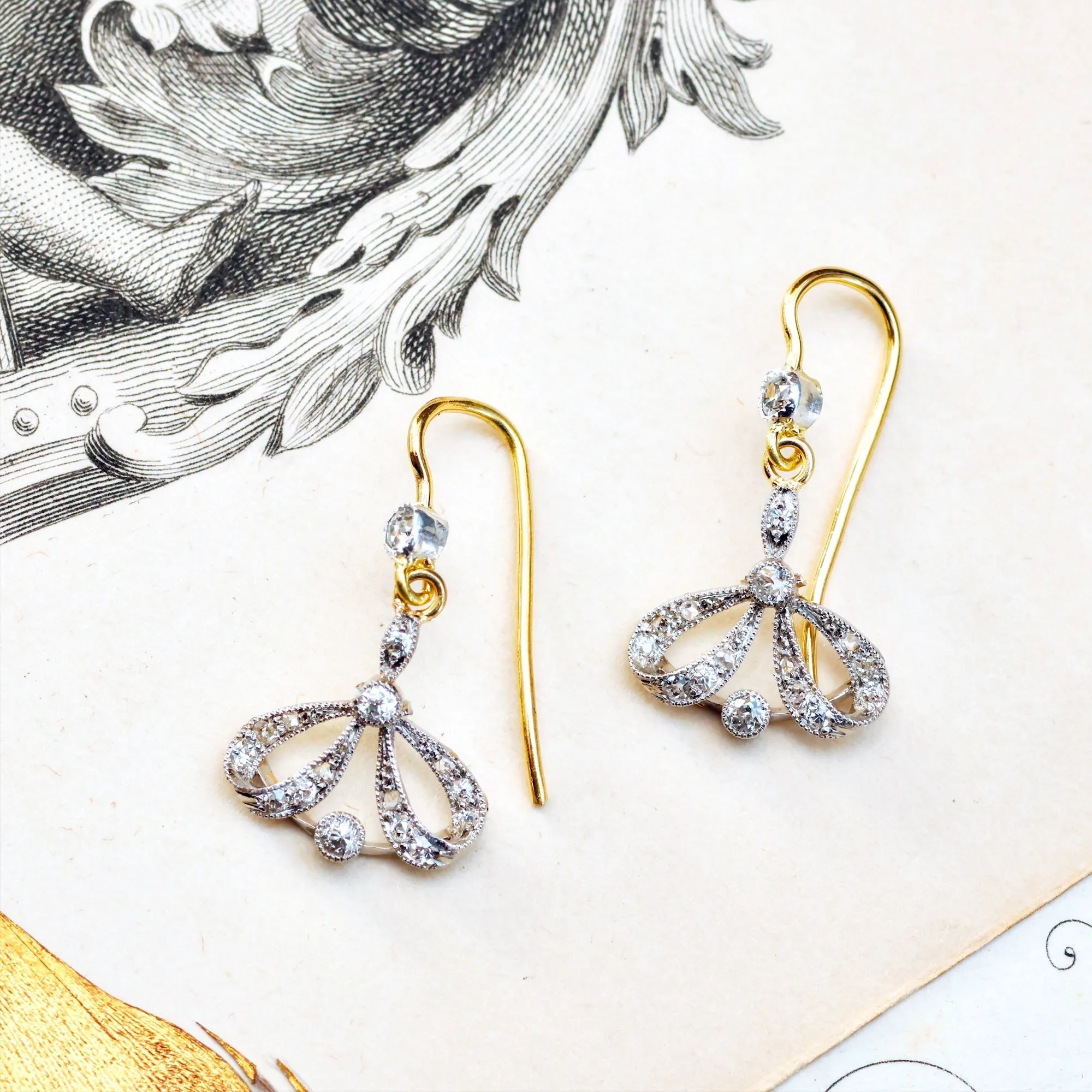 Antique Edwardian Diamond Bow Earrings