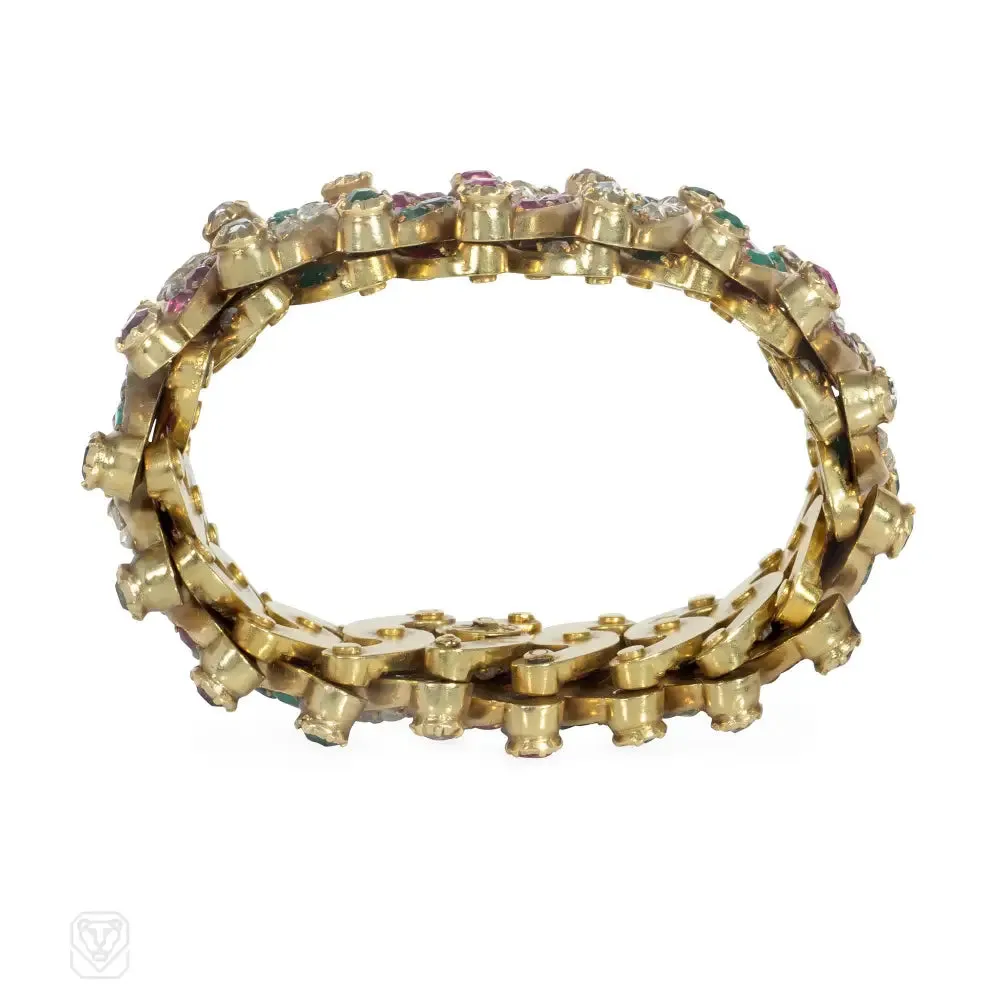 Antique expandable multi-gem gold bracelets