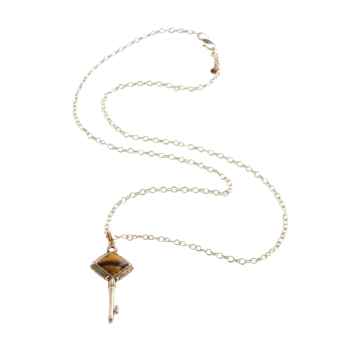 Barse Skeleton Key Necklace-Tiger Eye