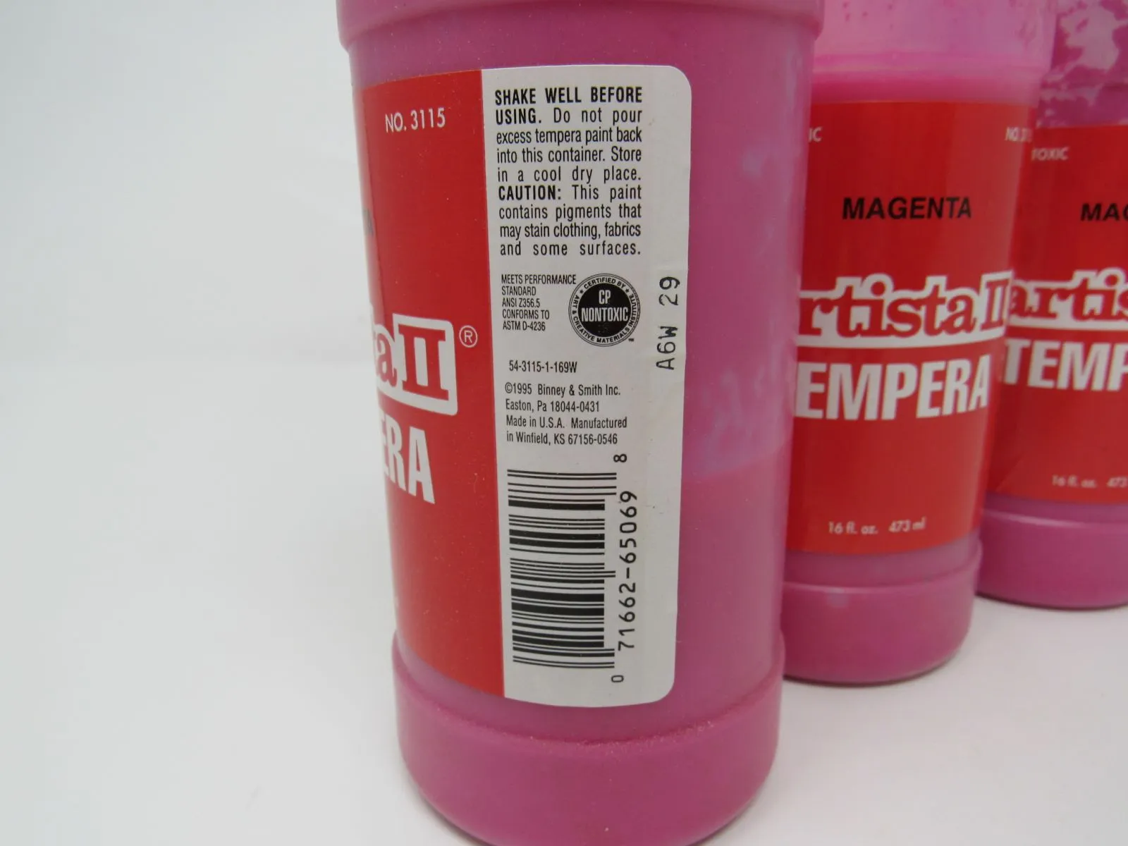 Binny & Smith Inc Artista II Tempera Paint - Lot of 3 Magenta 54-3115-1-169W -- New