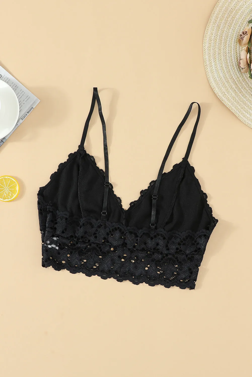 Black Deep Neck Lace Bralette Top