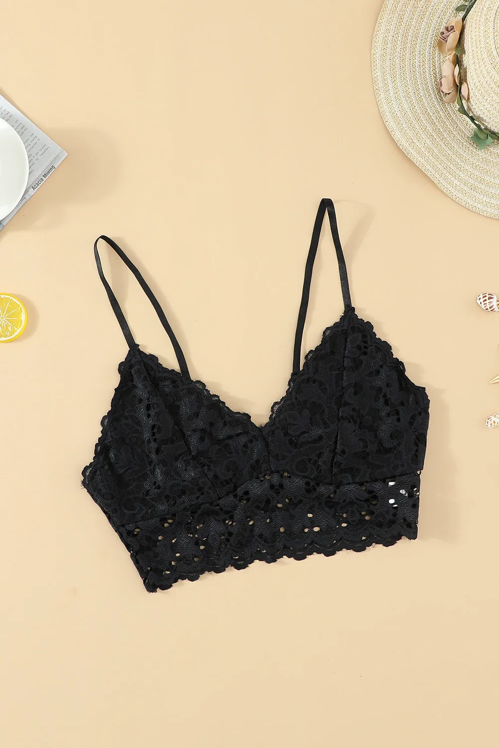 Black Deep Neck Lace Bralette Top