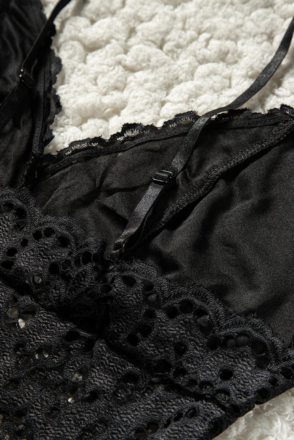 Black Deep Neck Lace Bralette Top