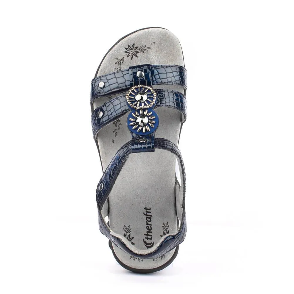 Charlotte Women's Embossed Leather Jeweled Adjustable Sandal