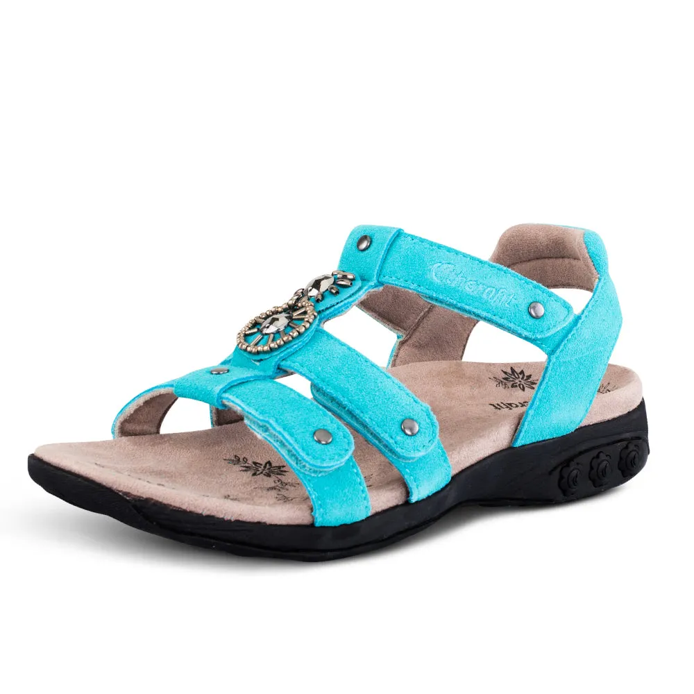 Charlotte Women's Embossed Leather Jeweled Adjustable Sandal