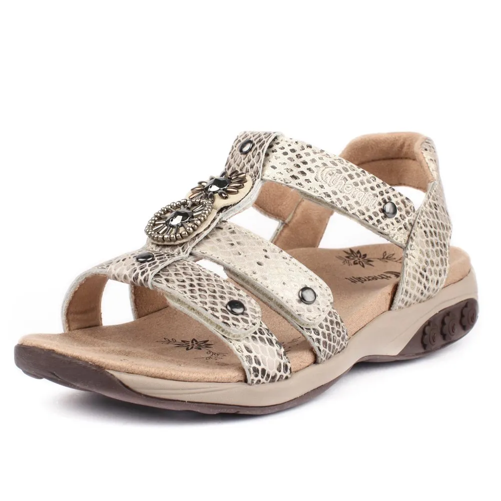 Charlotte Women's Embossed Leather Jeweled Adjustable Sandal