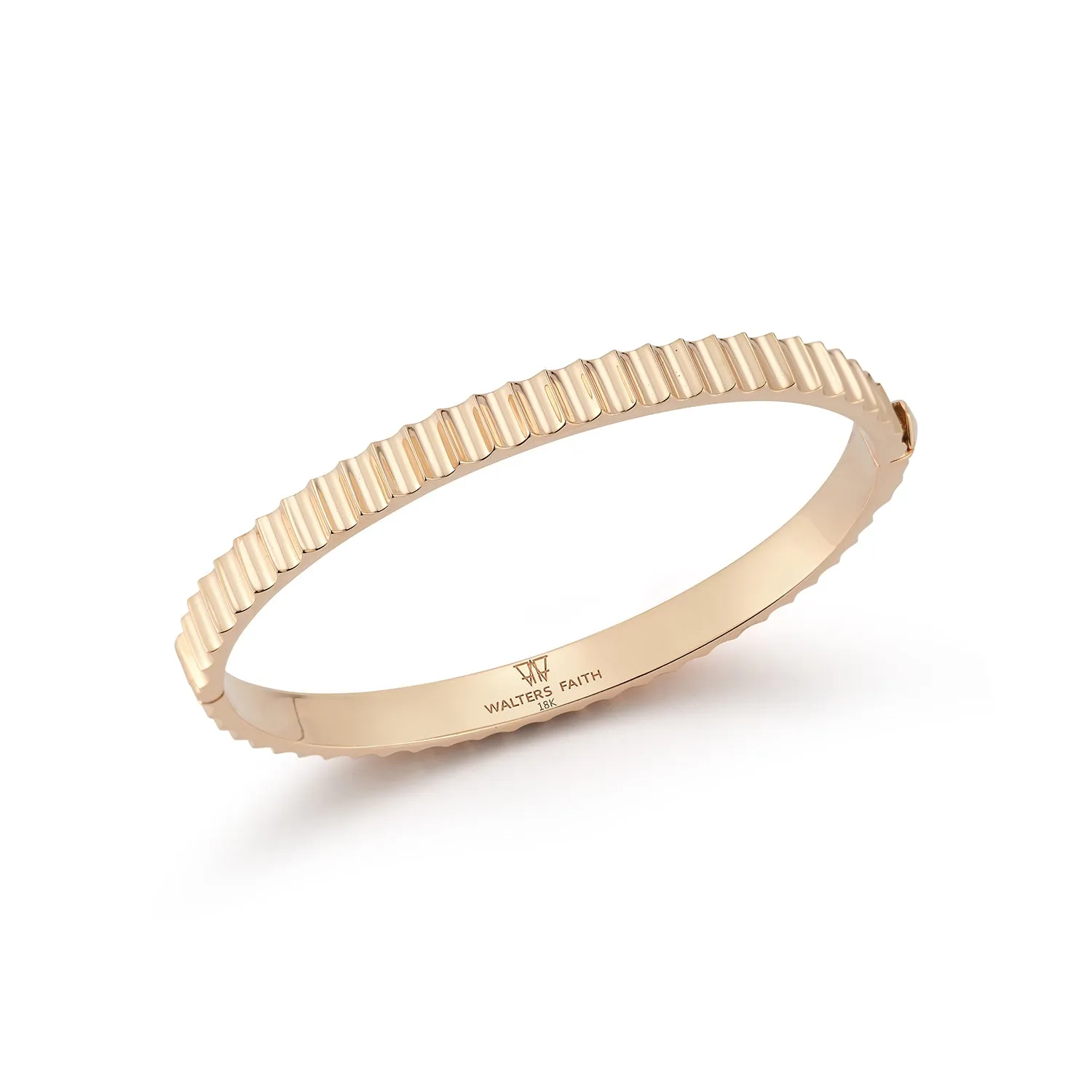 CLIVE 18K GOLD FLUTED BANGLE BRACELET WITH ORIGAMI PUSH CLOSURE