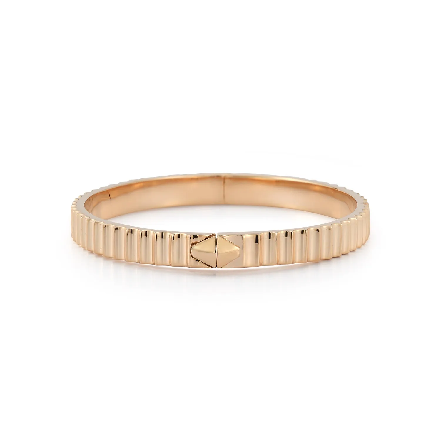 CLIVE 18K GOLD FLUTED BANGLE BRACELET WITH ORIGAMI PUSH CLOSURE