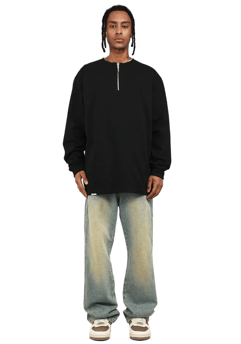 Collarless Zip Up Sweatshirt