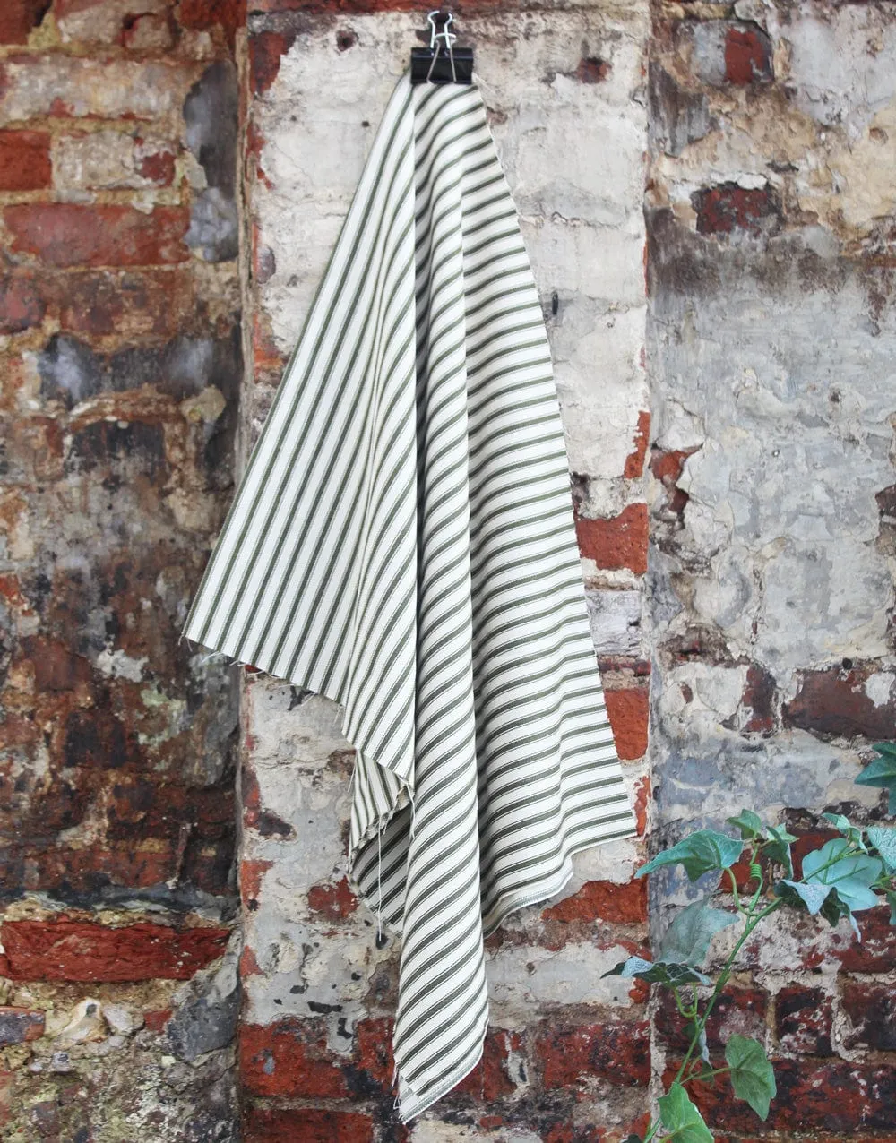 Cotton Ticking Stripe Fabric, Olive