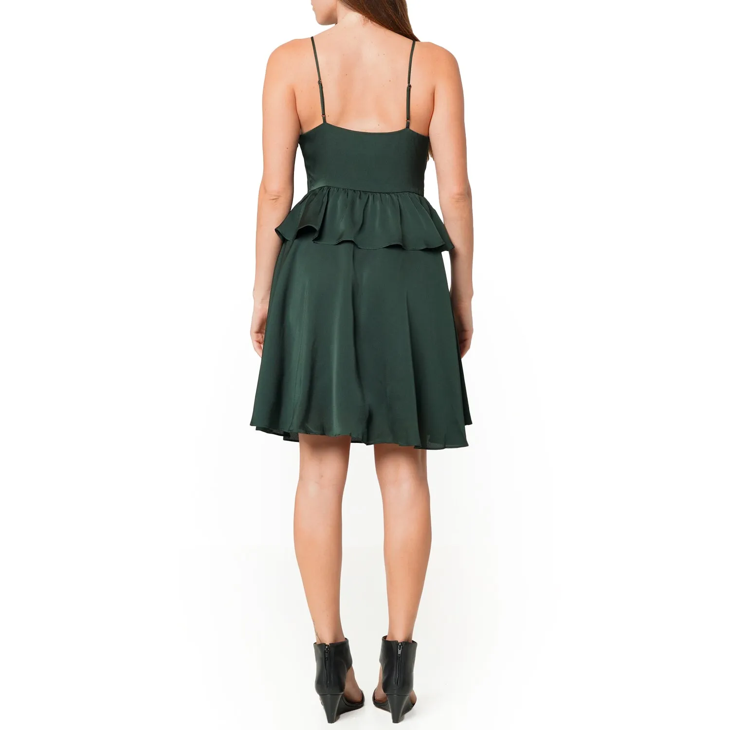 Deep V-neck Ruffle Baby Doll Dress In Hunter Green