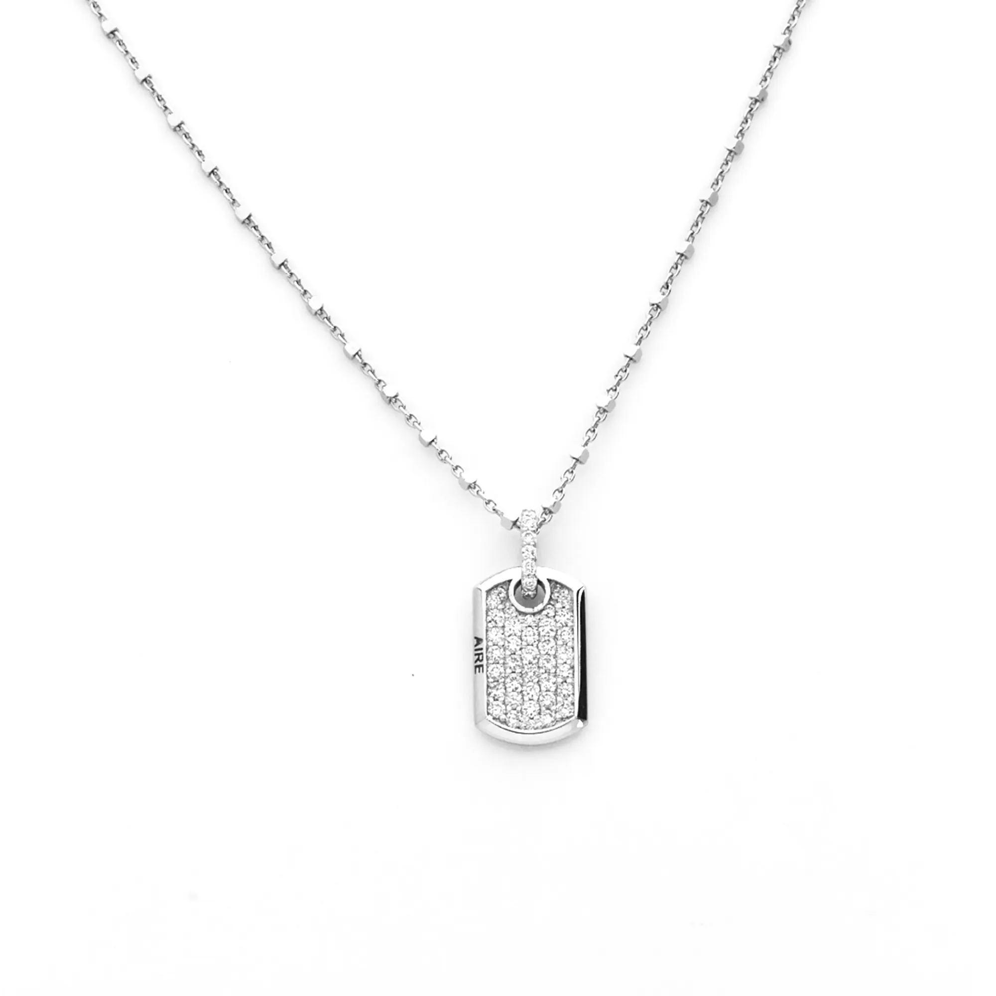 Diamond Dog Tag Necklace - Aire Ultra Mini Bling Full Diamond Dog Tag