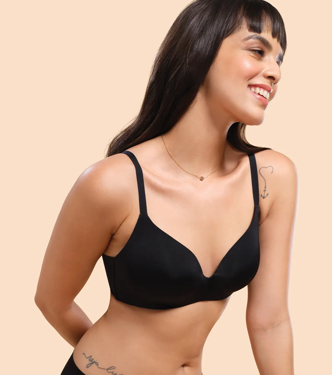 Enamor InvisiBra F084 Seamless Ultra Smoothening with Invisible Edges T-Shirt Bra - Padded Wirefree Medium Coverage - Black