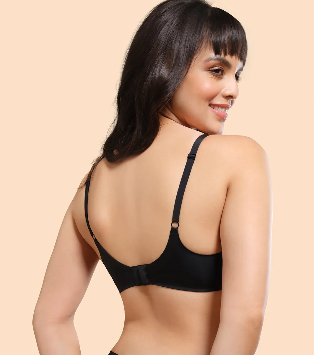 Enamor InvisiBra F084 Seamless Ultra Smoothening with Invisible Edges T-Shirt Bra - Padded Wirefree Medium Coverage - Black