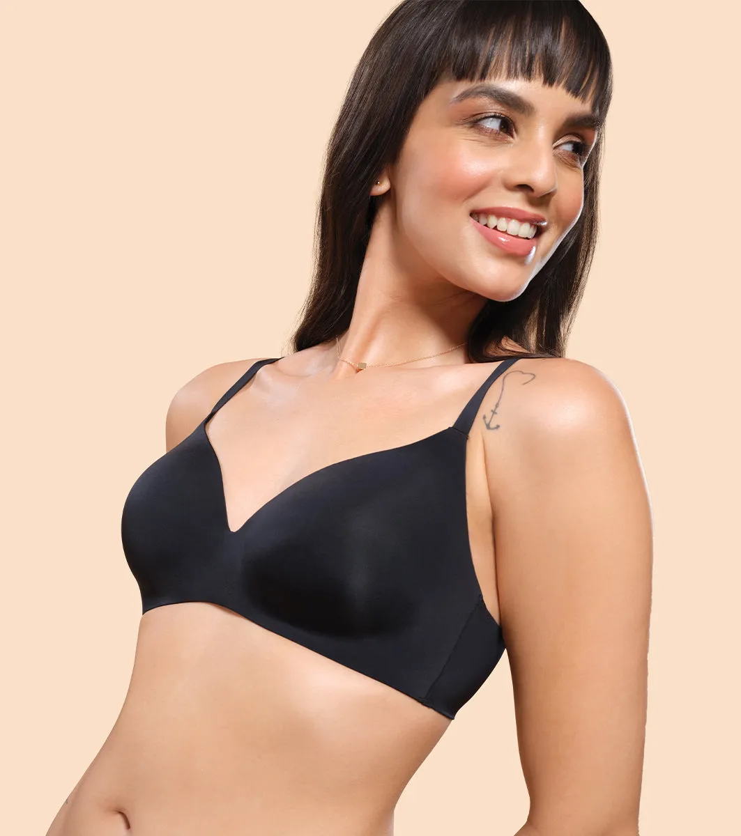 Enamor InvisiBra F084 Seamless Ultra Smoothening with Invisible Edges T-Shirt Bra - Padded Wirefree Medium Coverage - Black