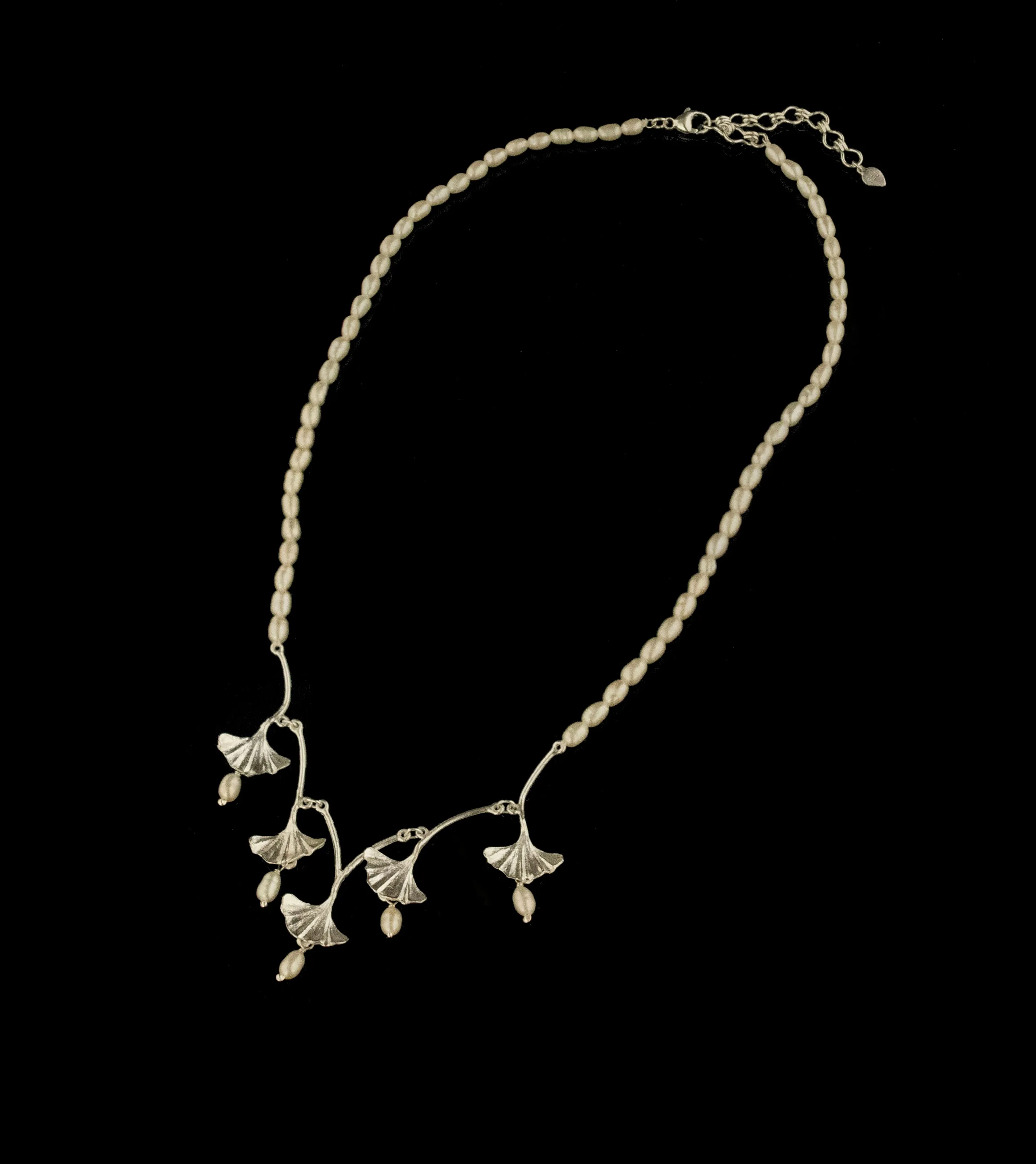 Fine Ginkgo Silver Pearl Necklace