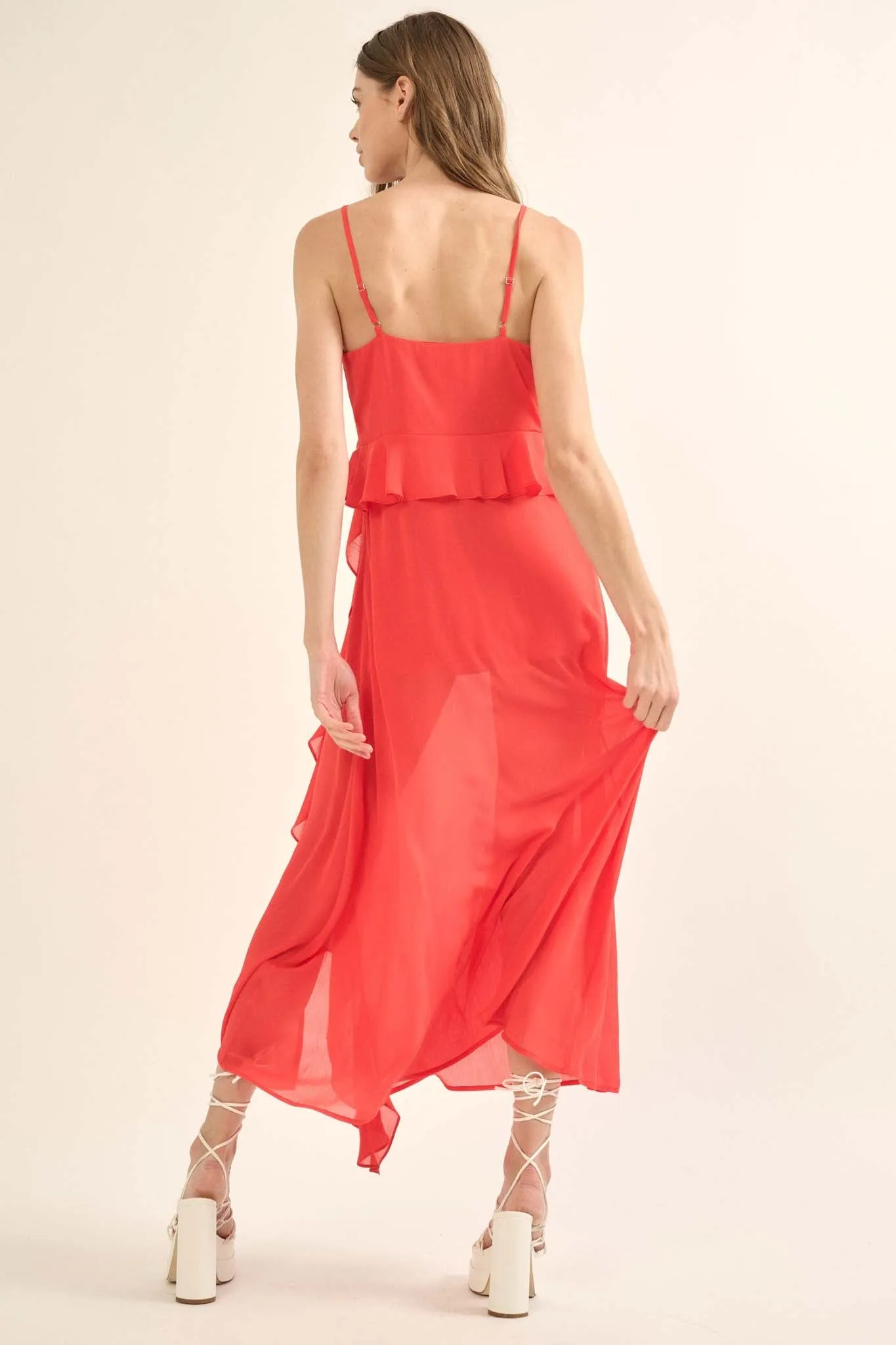 Flamenco Fever Ruffled Chiffon Maxi Slip Dress