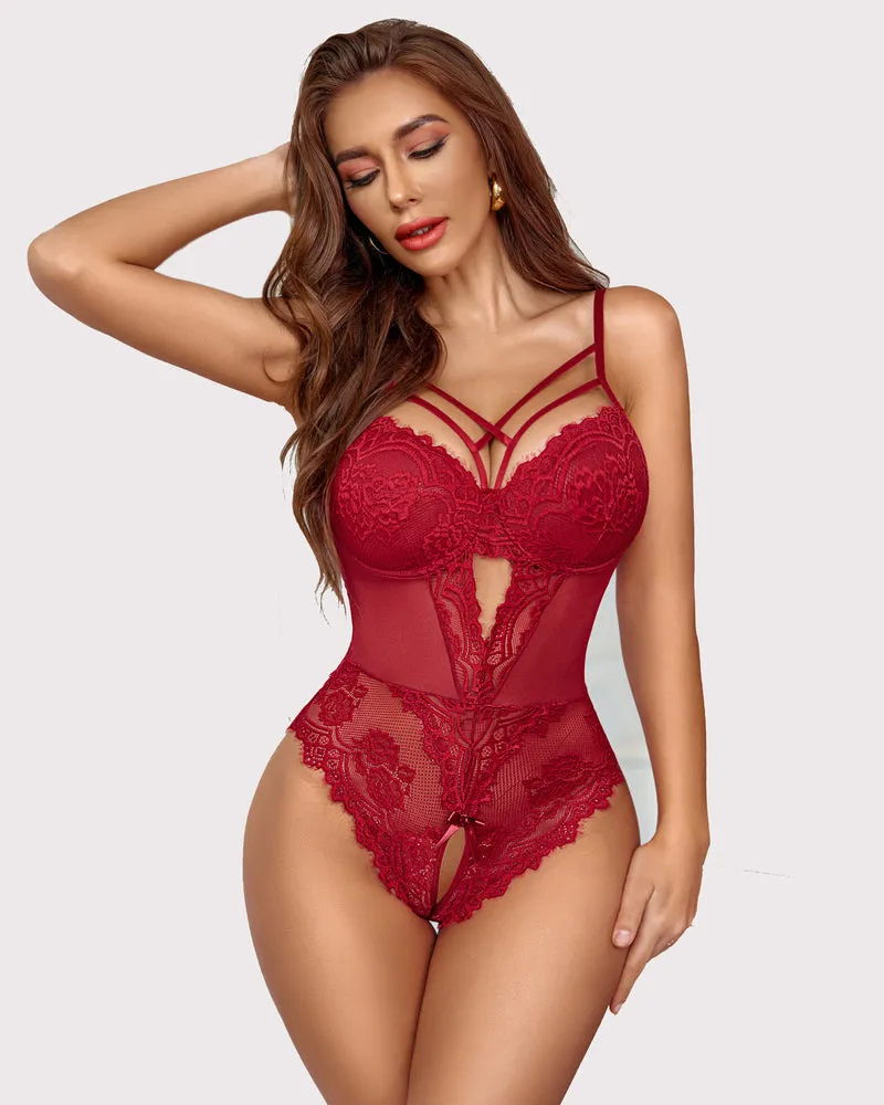 Floral Lace Harness Bodysuit One Piece