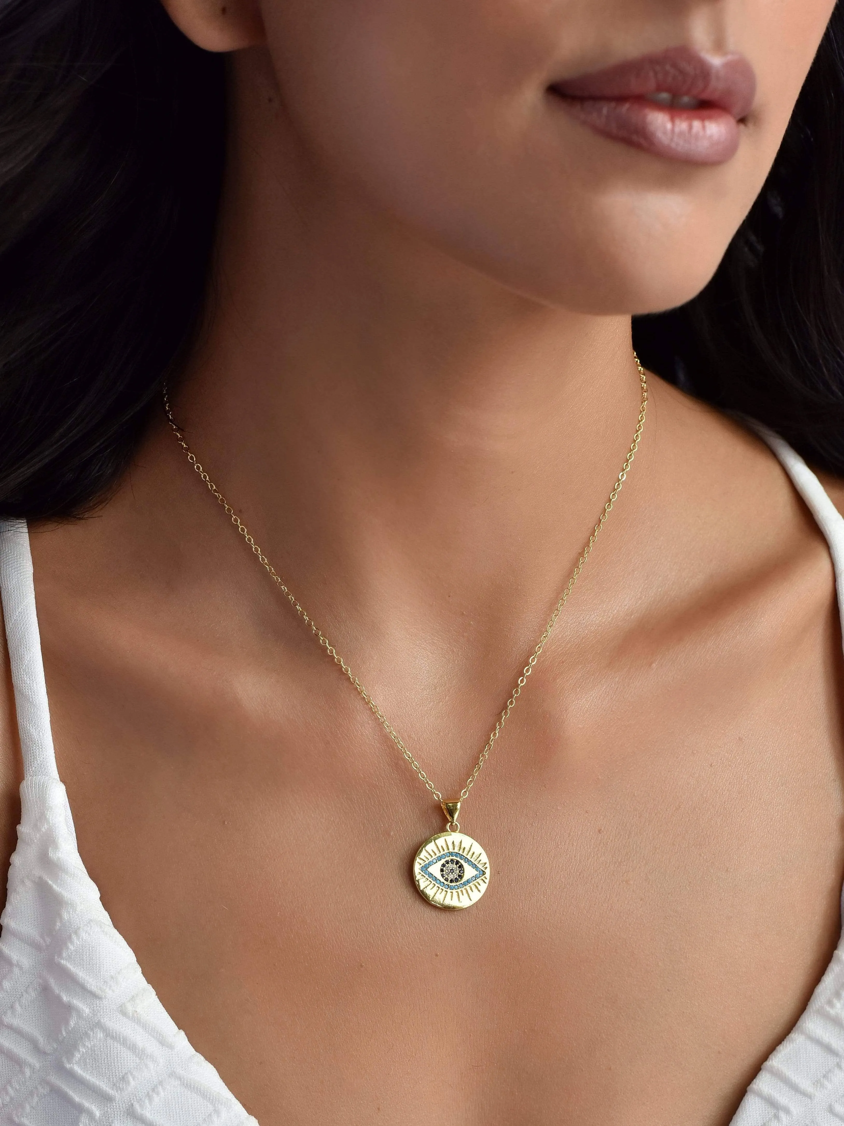 Gold Evil Eye Coin Necklace