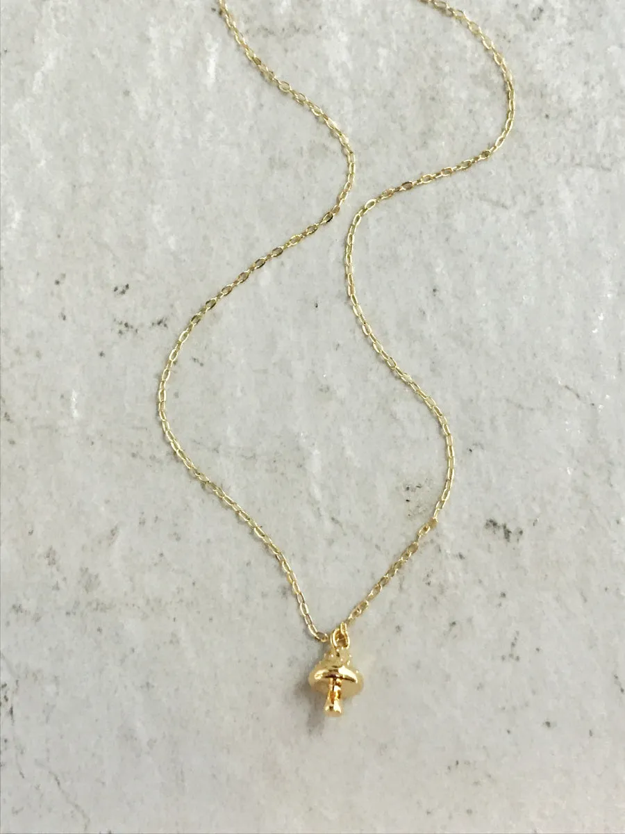 Golden Mushroom Charm Necklace